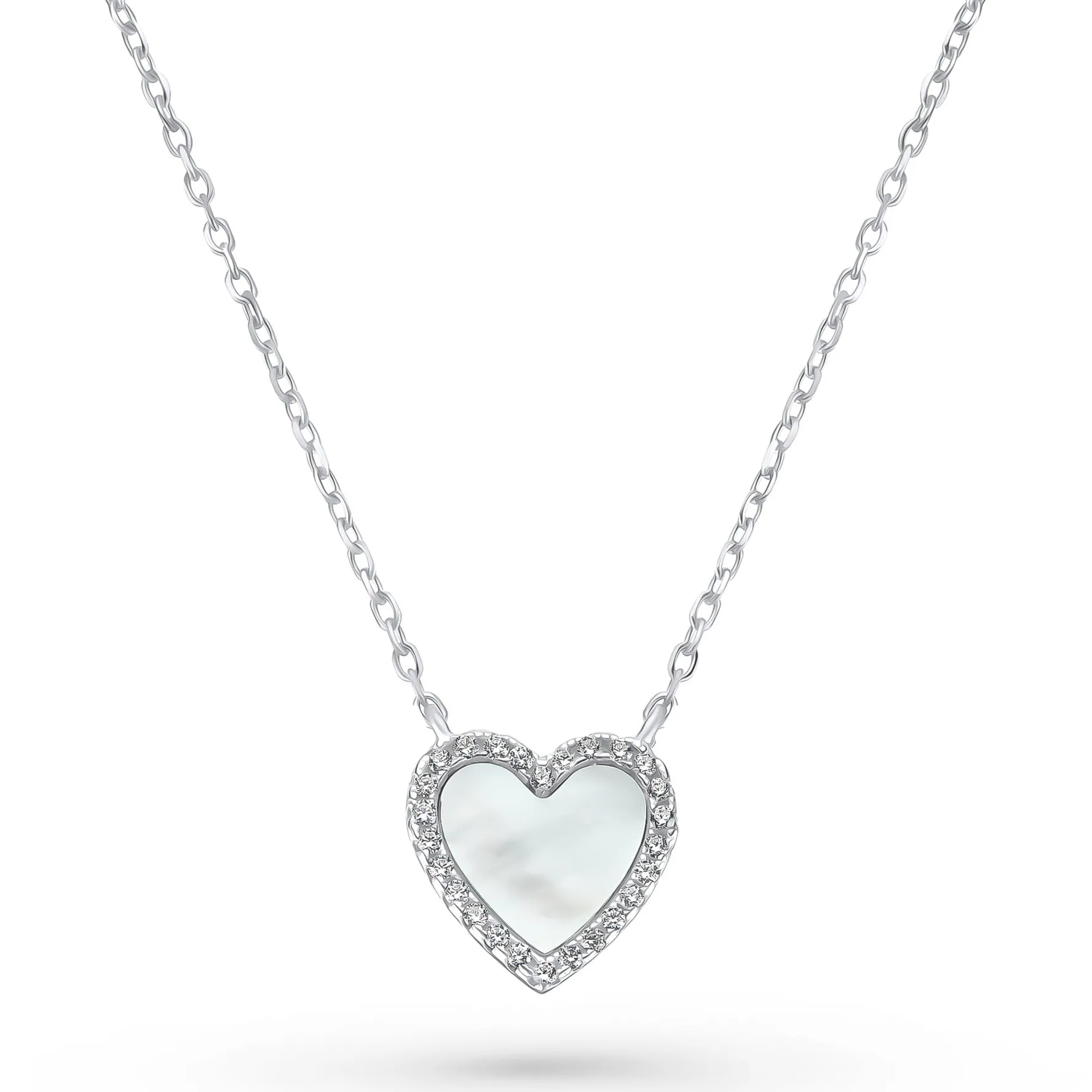 Beaverbrooks Silver Cubic Zirconia Mother of Pearl Heart Necklace