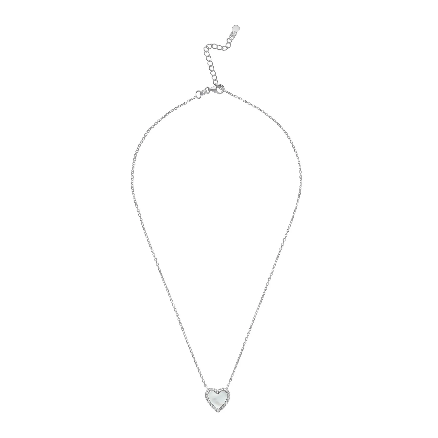 Beaverbrooks Silver Cubic Zirconia Mother of Pearl Heart Necklace