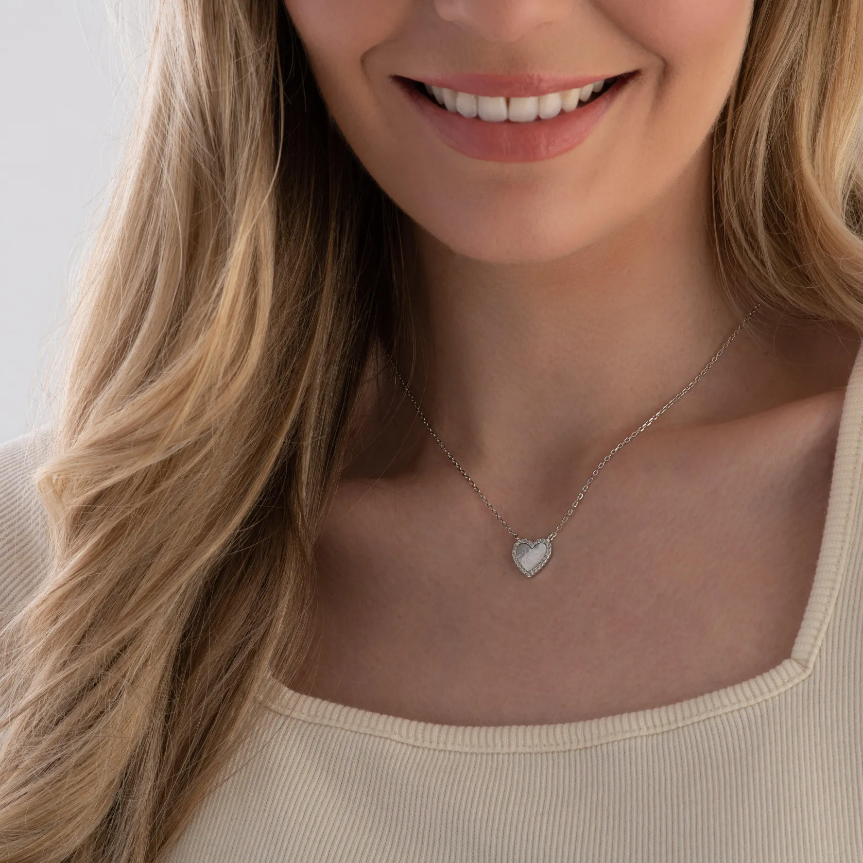 Beaverbrooks Silver Cubic Zirconia Mother of Pearl Heart Necklace