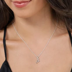 Beaverbrooks Silver Cubic Zirconia Initial A Pendant