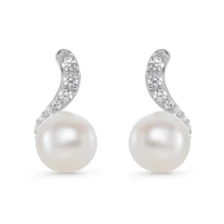 Beaverbrooks Silver Cubic Zirconia Freshwater Cultured Pearl Earrings