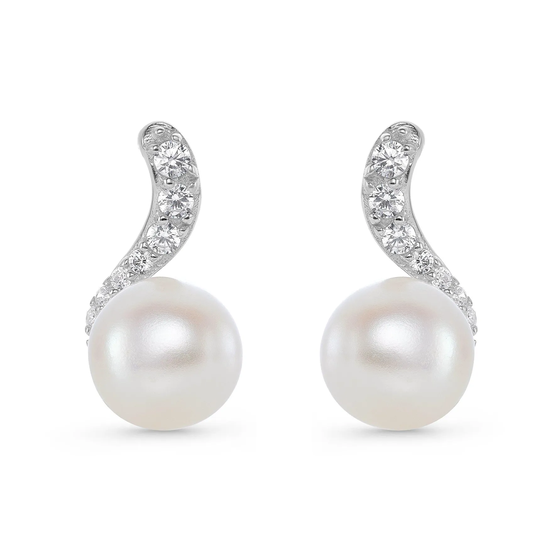 Beaverbrooks Silver Cubic Zirconia Freshwater Cultured Pearl Earrings