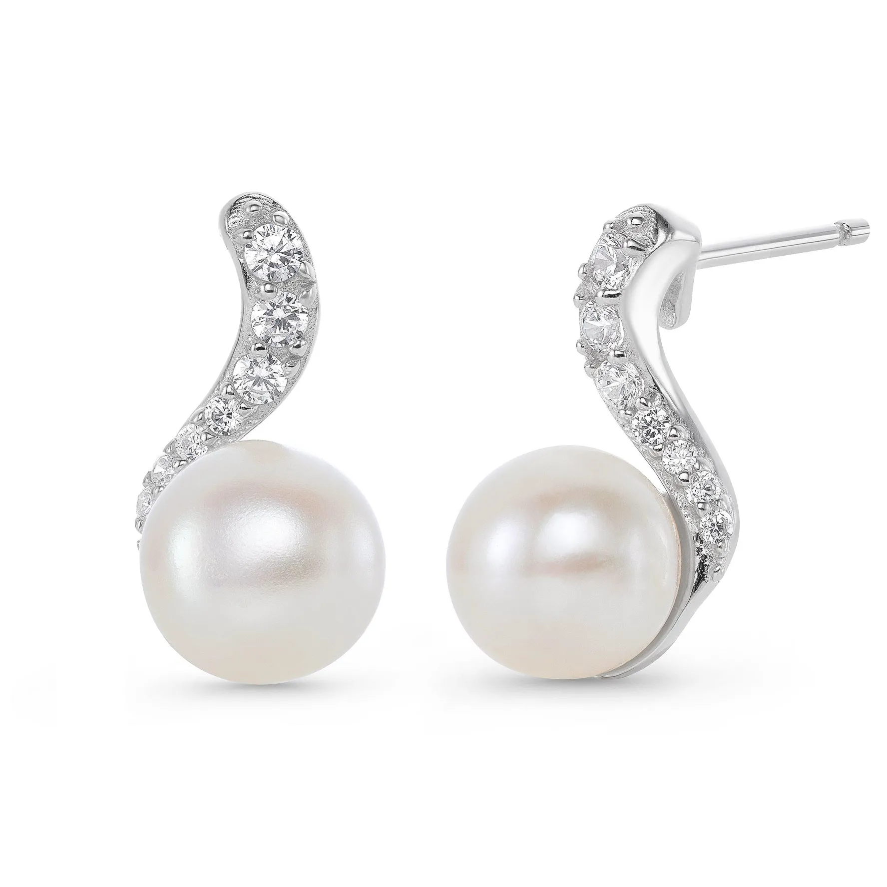 Beaverbrooks Silver Cubic Zirconia Freshwater Cultured Pearl Earrings