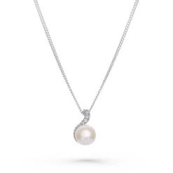 Beaverbrooks Silver Cubic Zirconia Freshwater Cultured Pearl Pendant