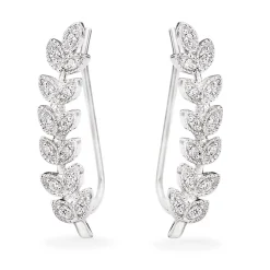 Beaverbrooks Silver Cubic Zirconia Leaf Climber Earrings