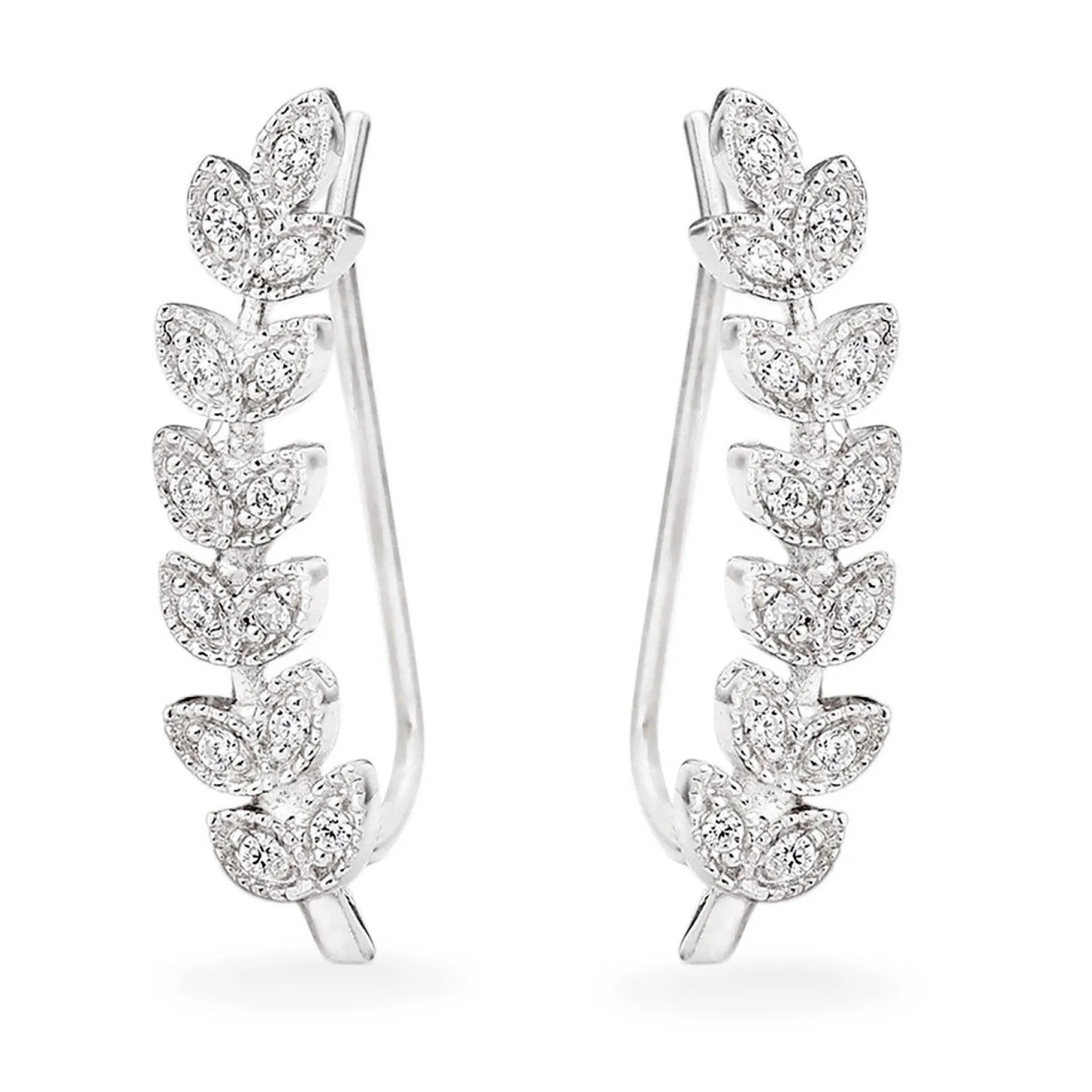 Beaverbrooks Silver Cubic Zirconia Leaf Climber Earrings
