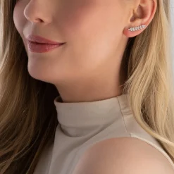 Beaverbrooks Silver Cubic Zirconia Leaf Climber Earrings