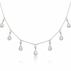 Beaverbrooks Silver Cubic Zirconia Halo Drop Necklace