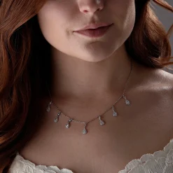 Beaverbrooks Silver Cubic Zirconia Halo Drop Necklace