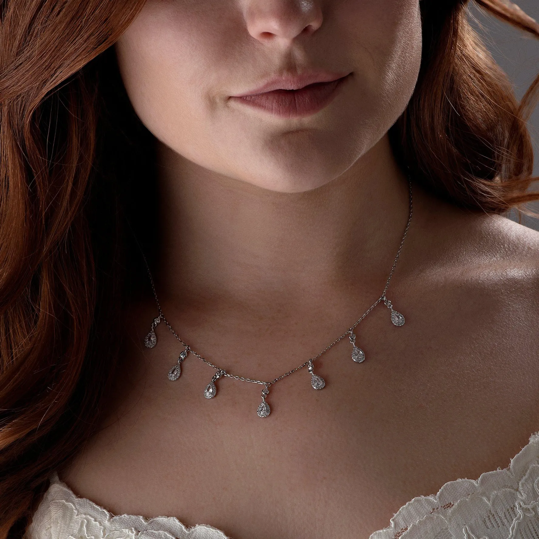 Beaverbrooks Silver Cubic Zirconia Halo Drop Necklace