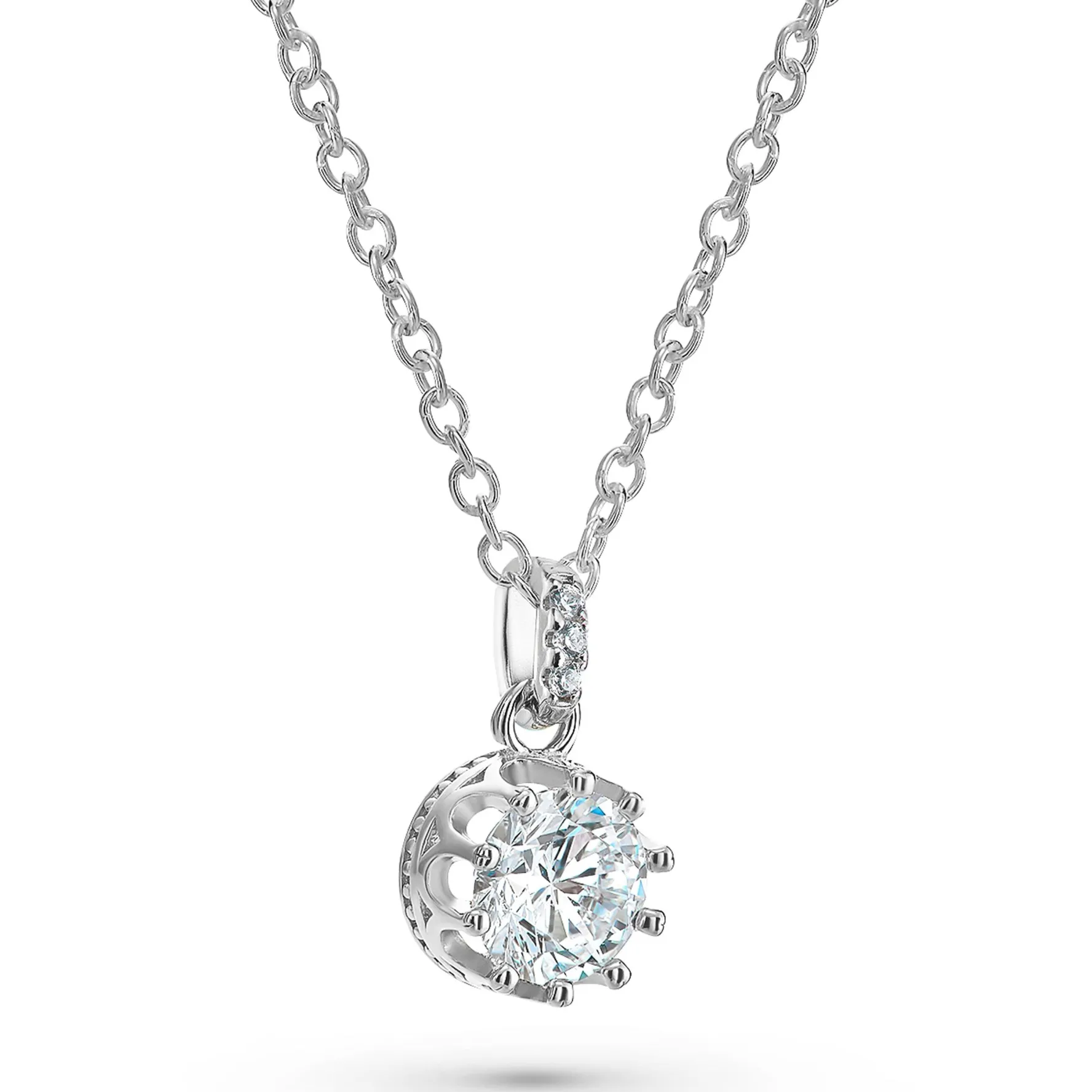 Beaverbrooks Silver Cubic Zirconia Crown Pendant