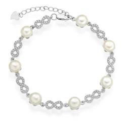 Beaverbrooks Silver Cubic Zirconia Freshwater Cultured Pearl Infinity Bracelet