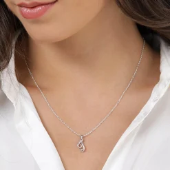 Beaverbrooks Silver Cubic Zirconia Initial T Pendant