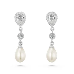 Beaverbrooks Silver Cubic Zirconia Freshwater Cultured Pearl Drop Earrings