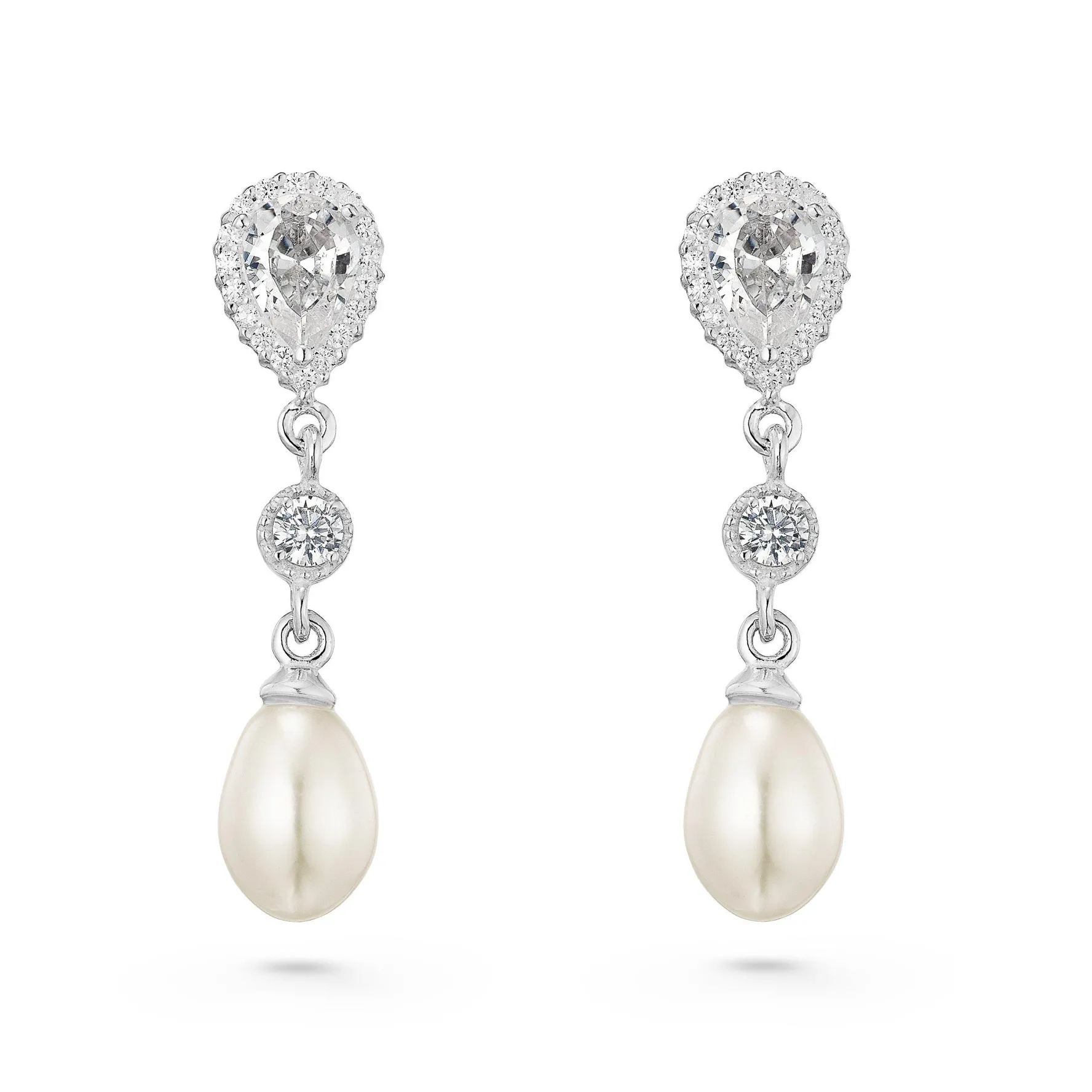 Beaverbrooks Silver Cubic Zirconia Freshwater Cultured Pearl Drop Earrings