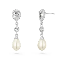 Beaverbrooks Silver Cubic Zirconia Freshwater Cultured Pearl Drop Earrings