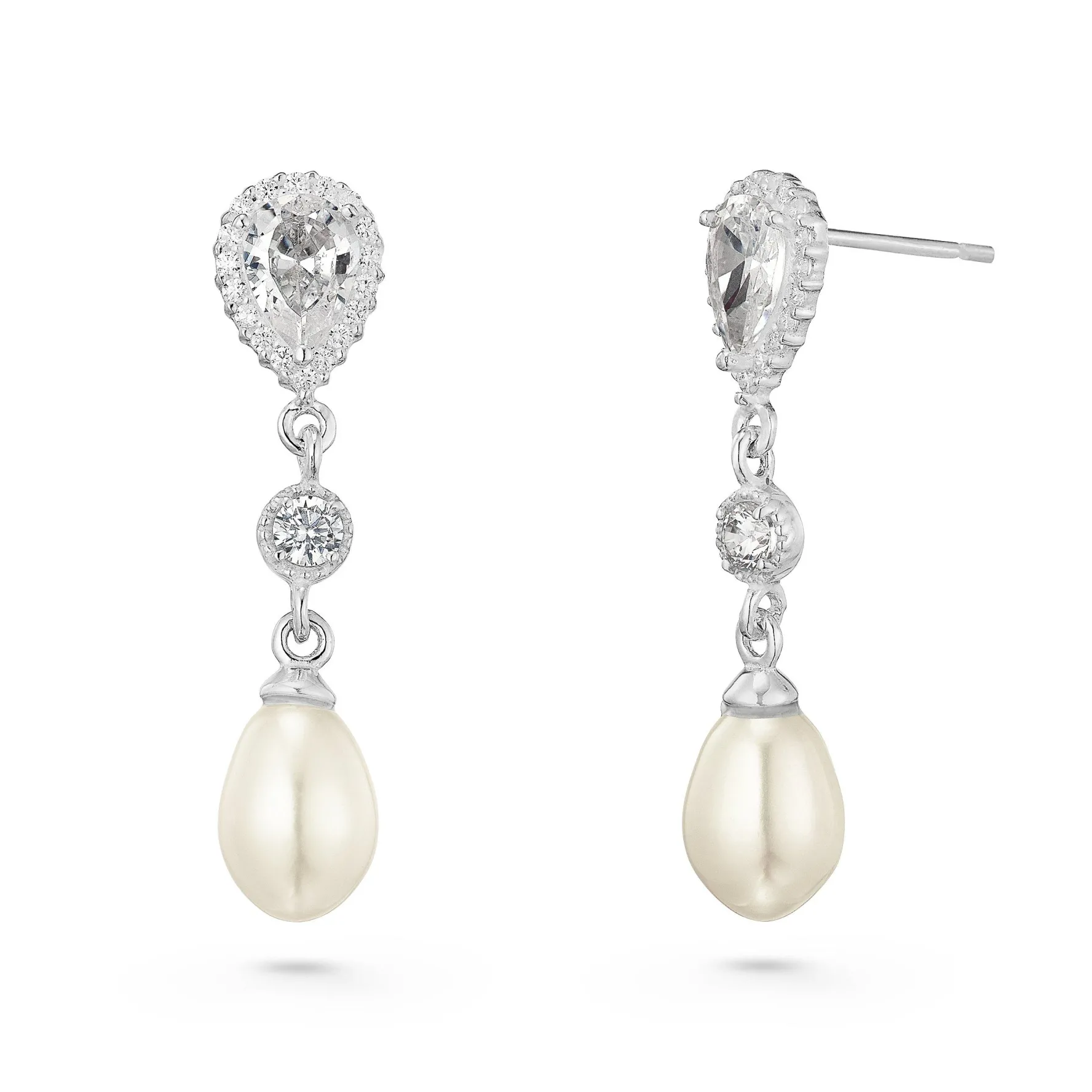 Beaverbrooks Silver Cubic Zirconia Freshwater Cultured Pearl Drop Earrings