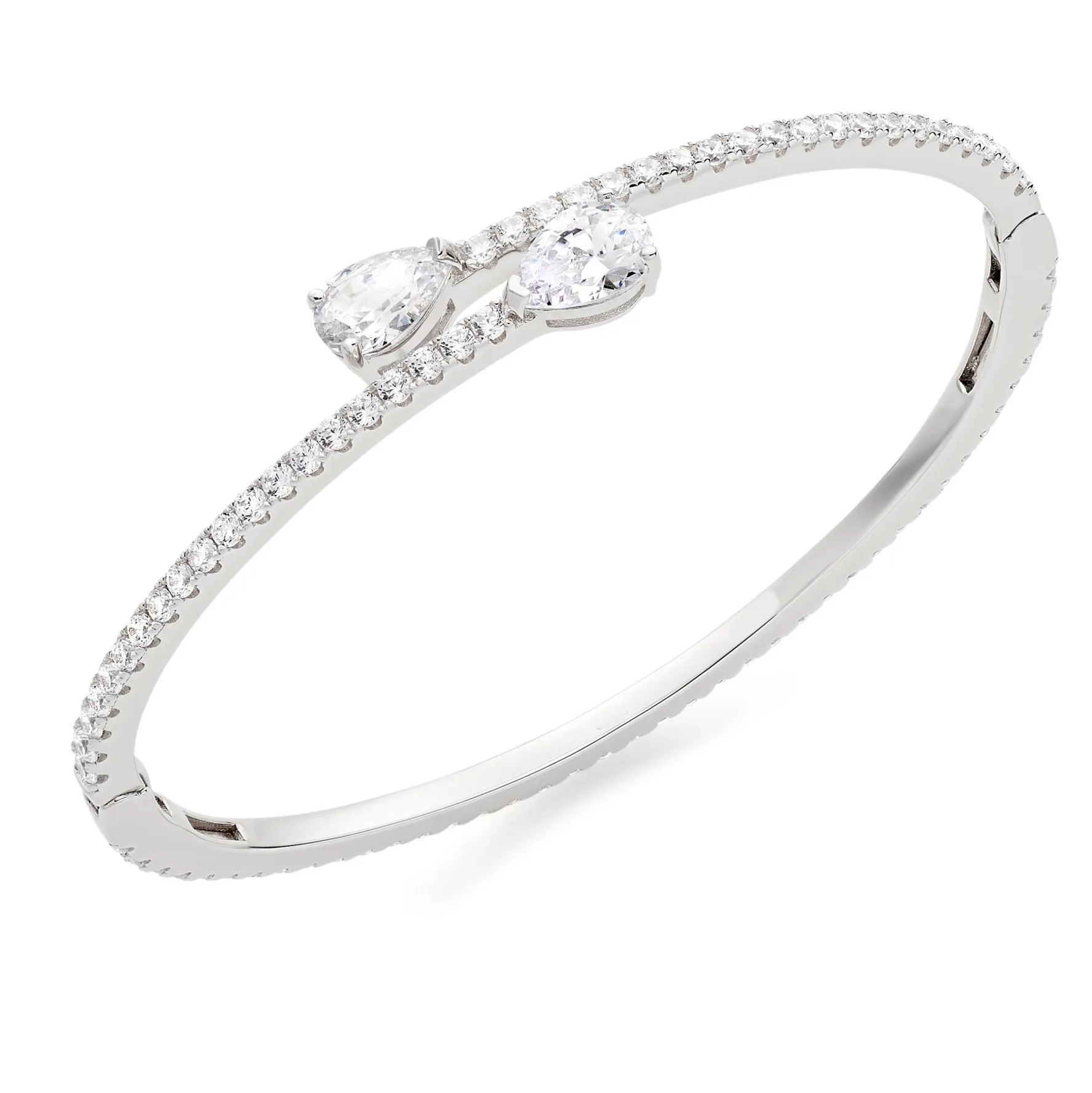 Beaverbrooks Silver Cubic Zirconia Pear Torque Bangle