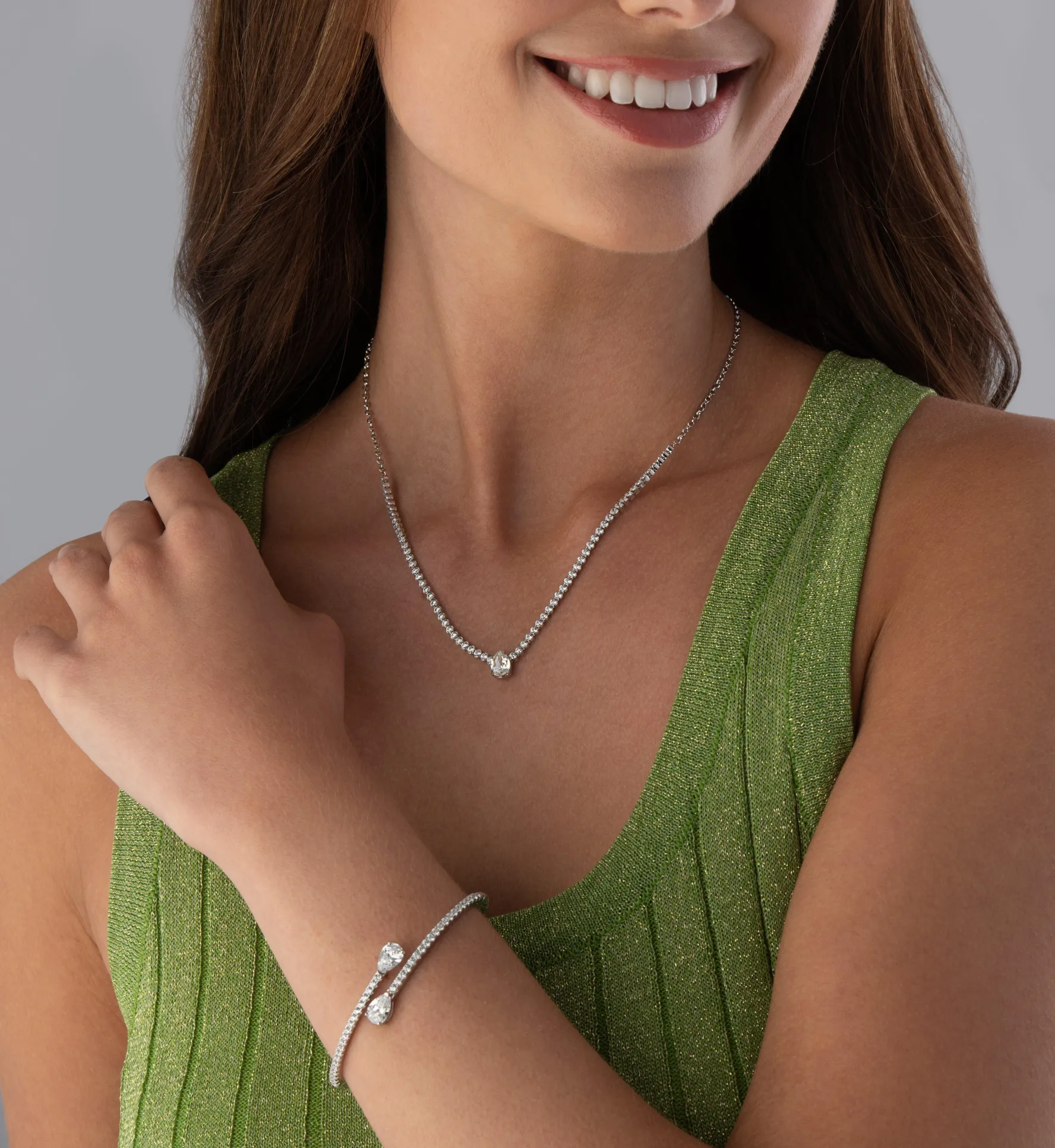 Beaverbrooks Silver Cubic Zirconia Pear Torque Bangle