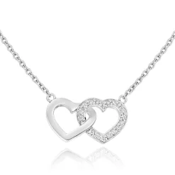 Beaverbrooks Silver Cubic Zirconia Double Heart Necklace