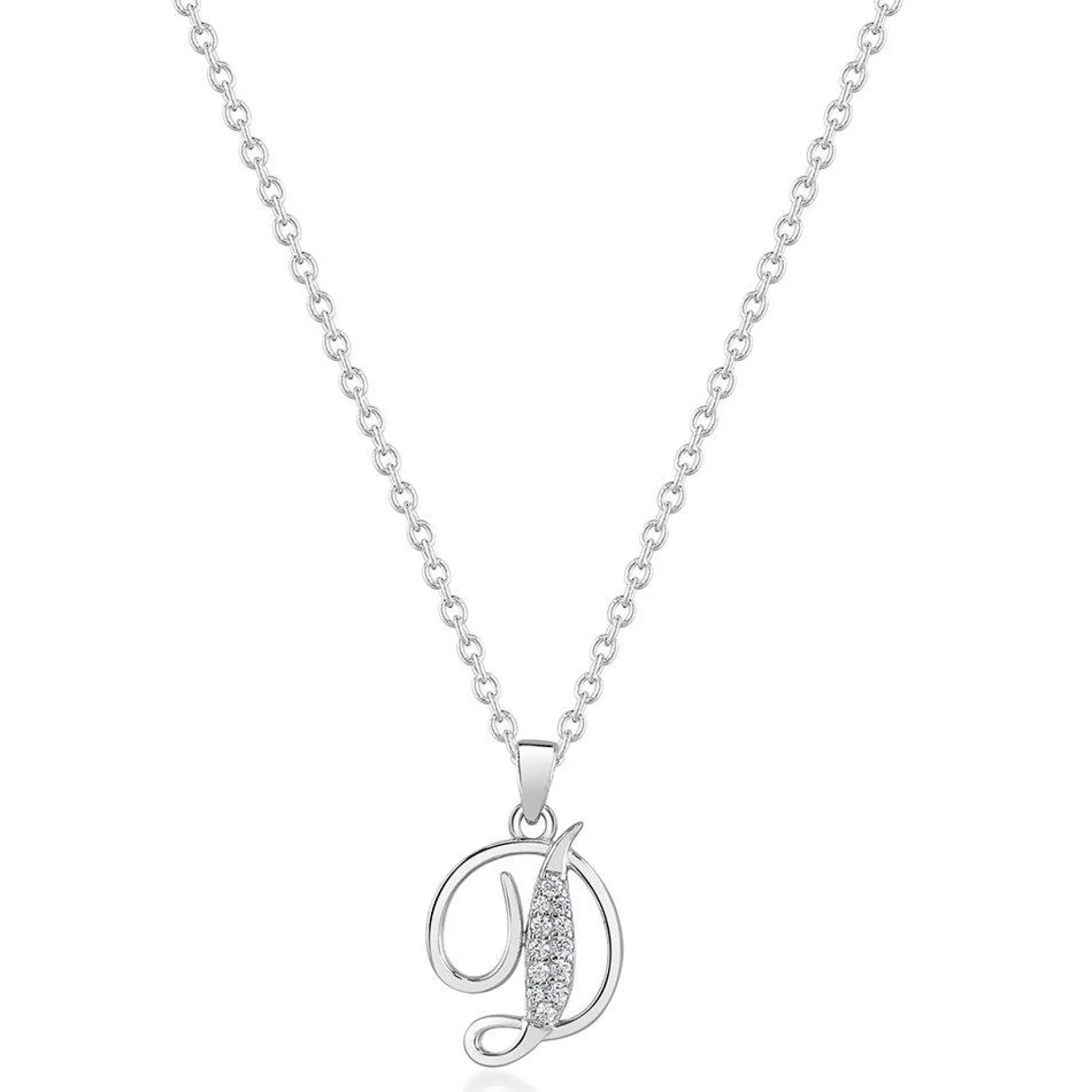 Beaverbrooks Silver Cubic Zirconia Initial D Pendant