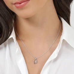 Beaverbrooks Silver Cubic Zirconia Initial D Pendant