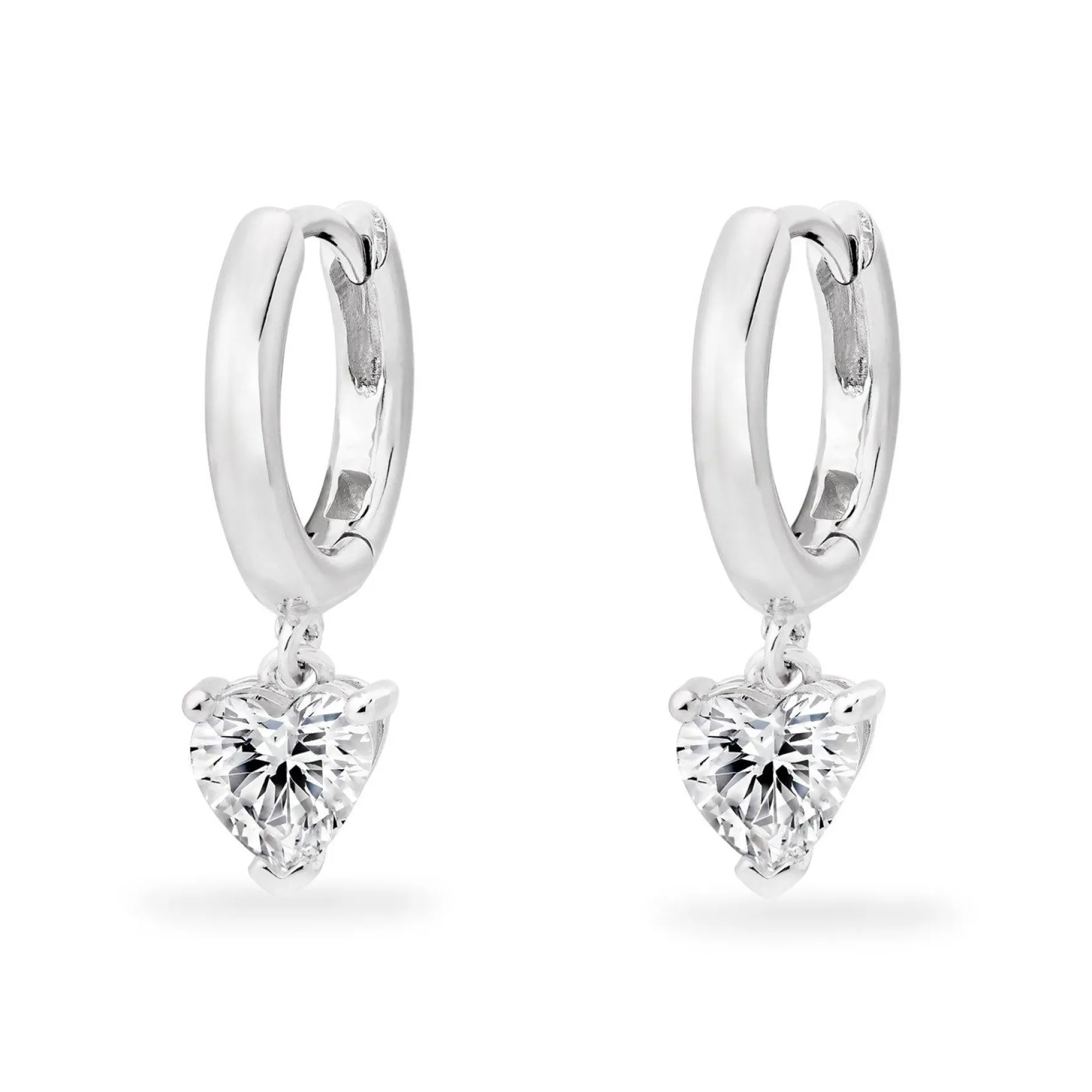 Beaverbrooks Silver Cubic Zirconia Heart Huggie Hoop Earrings