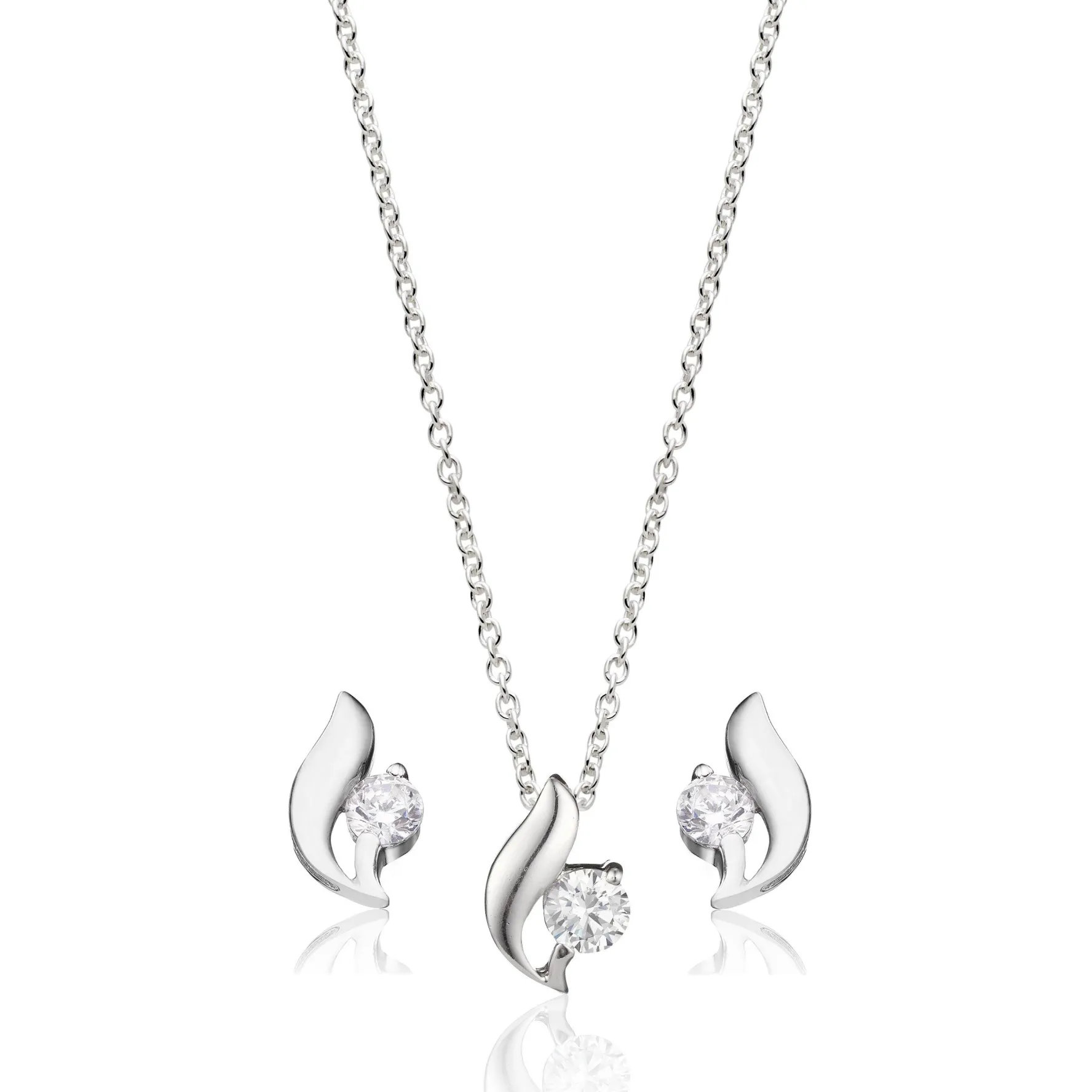 Beaverbrooks Silver Cubic Zirconia Pendant and Stud Earrings Set