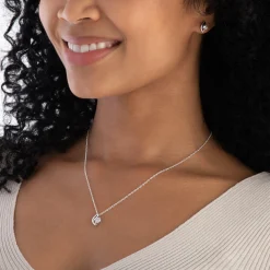 Beaverbrooks Silver Cubic Zirconia Pendant and Stud Earrings Set