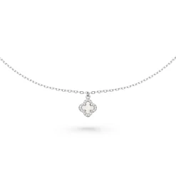 Beaverbrooks Silver Cubic Zirconia and Mother of Pearl Clover Anklet