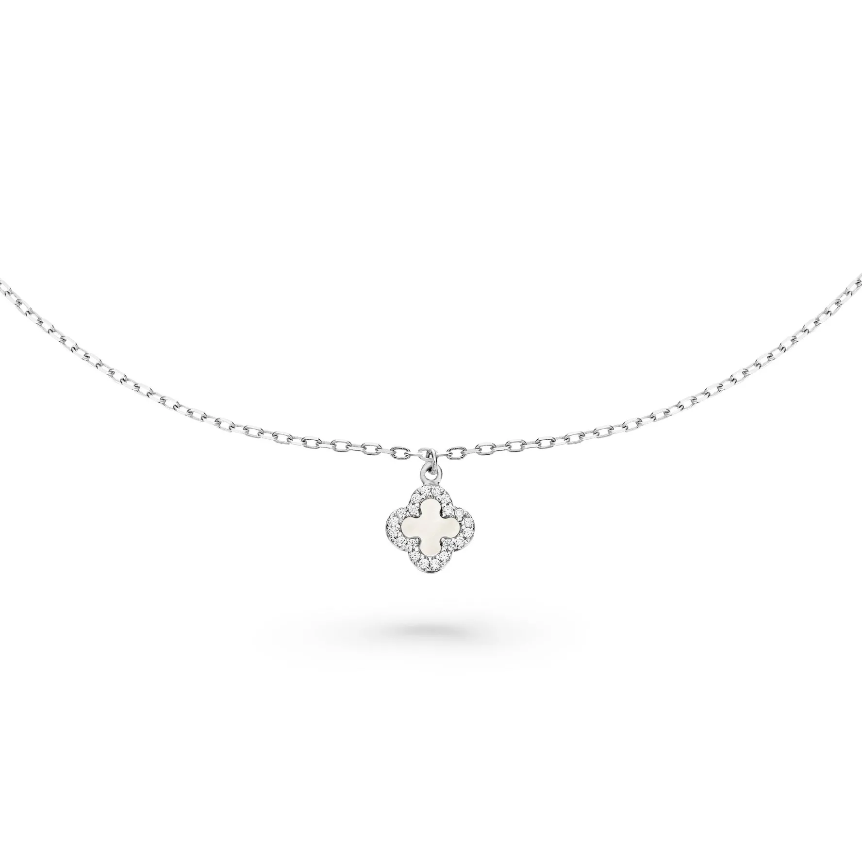 Beaverbrooks Silver Cubic Zirconia and Mother of Pearl Clover Anklet