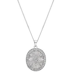 Beaverbrooks Silver Cubic Zirconia Oval Locket Pendant
