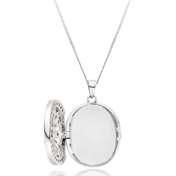 Beaverbrooks Silver Cubic Zirconia Oval Locket Pendant
