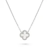 Beaverbrooks Silver Cubic Zirconia and Mother of Pearl Clover Necklace