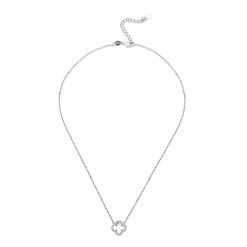 Beaverbrooks Silver Cubic Zirconia and Mother of Pearl Clover Necklace