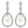 Beaverbrooks Silver Cubic Zirconia Freshwater Cultured Pearl Drop Earrings