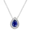 Beaverbrooks Silver Cubic Zirconia Blue Pear Halo Pendant
