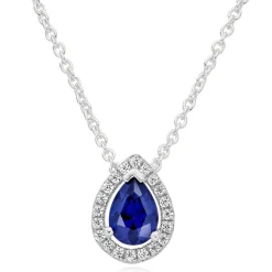 Beaverbrooks Silver Cubic Zirconia Blue Pear Halo Pendant