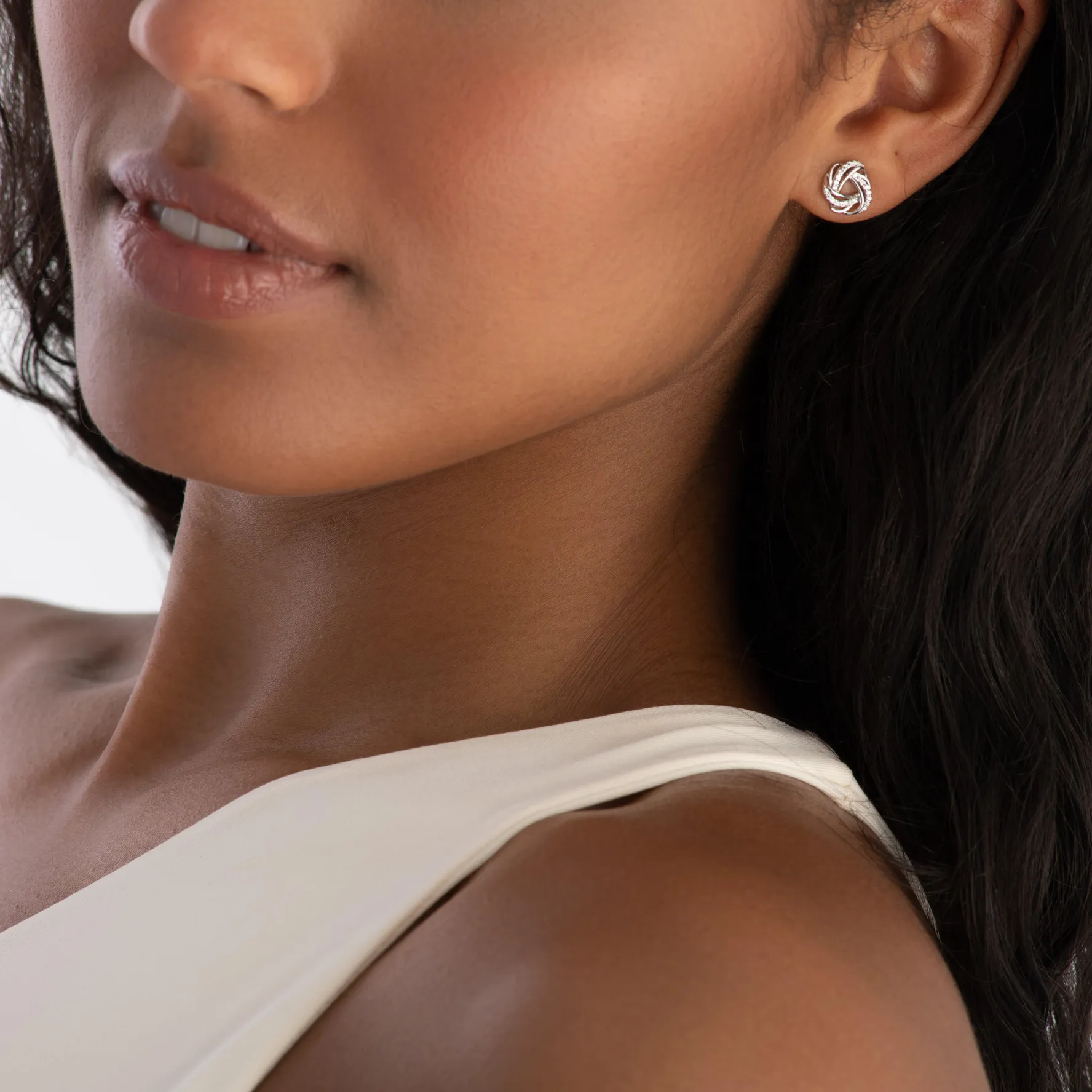 Beaverbrooks Silver Cubic Zirconia Knot Stud Earrings