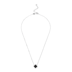 Beaverbrooks Silver Cubic Zirconia Onyx Clover Necklace