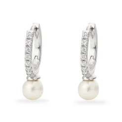 Beaverbrooks Silver Cubic Zirconia Freshwater Cultured Pearl Huggie Hoop Earrings