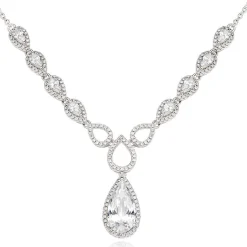 Beaverbrooks Silver Cubic Zirconia Pear Halo Necklace