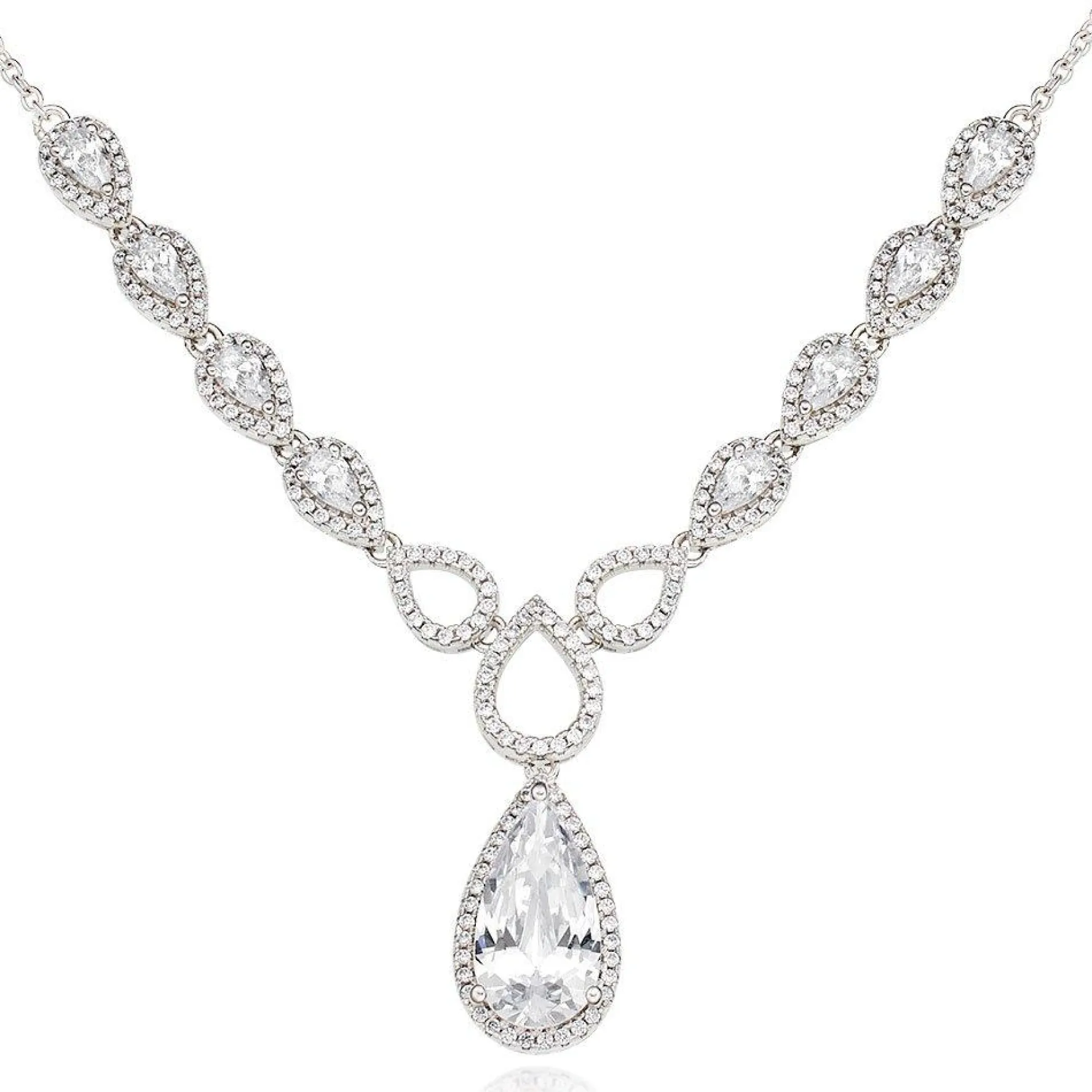 Beaverbrooks Silver Cubic Zirconia Pear Halo Necklace