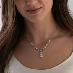 Beaverbrooks Silver Cubic Zirconia Pear Halo Necklace