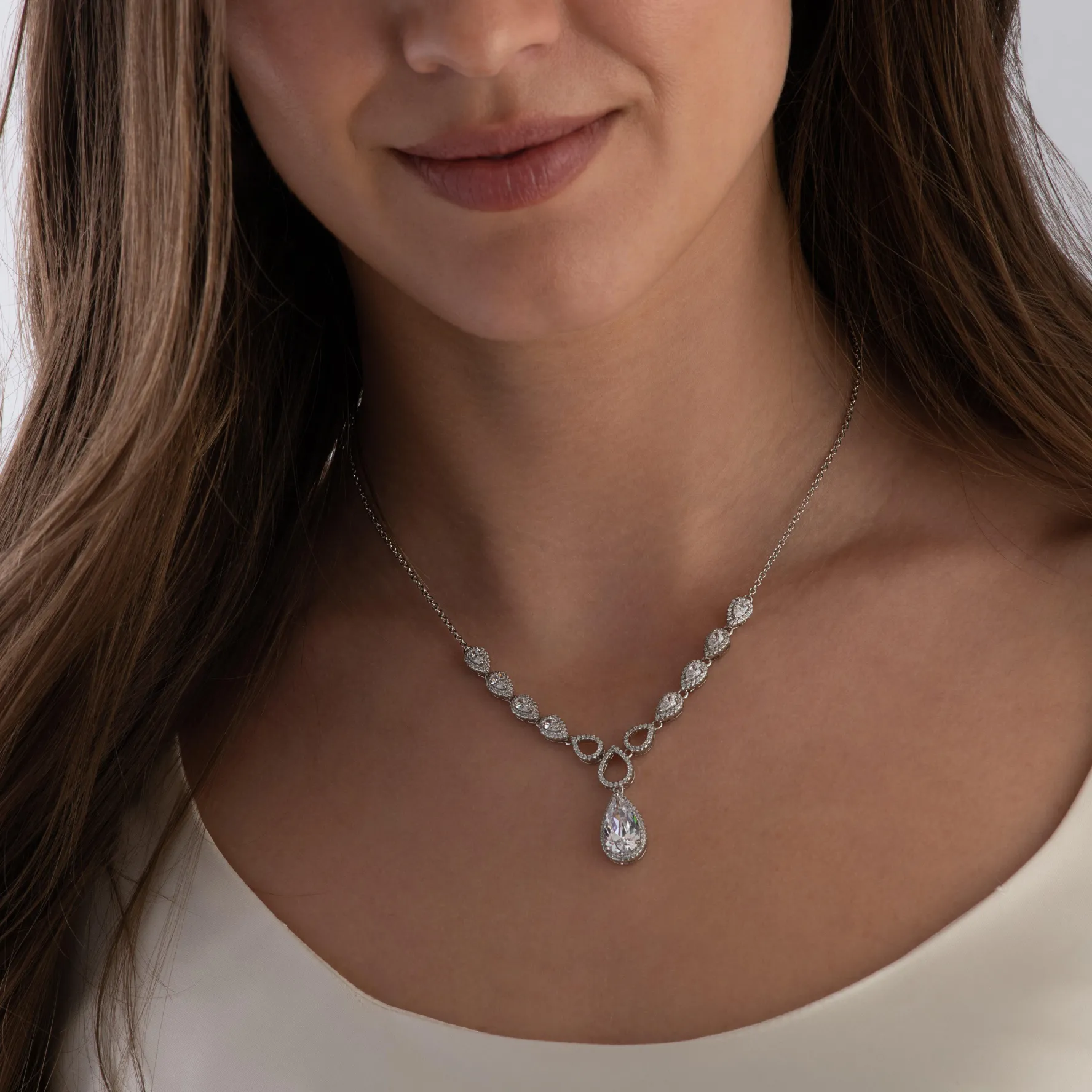 Beaverbrooks Silver Cubic Zirconia Pear Halo Necklace
