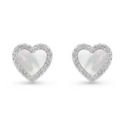 Beaverbrooks Silver Cubic Zirconia Mother of Pearl Heart Stud Earrings