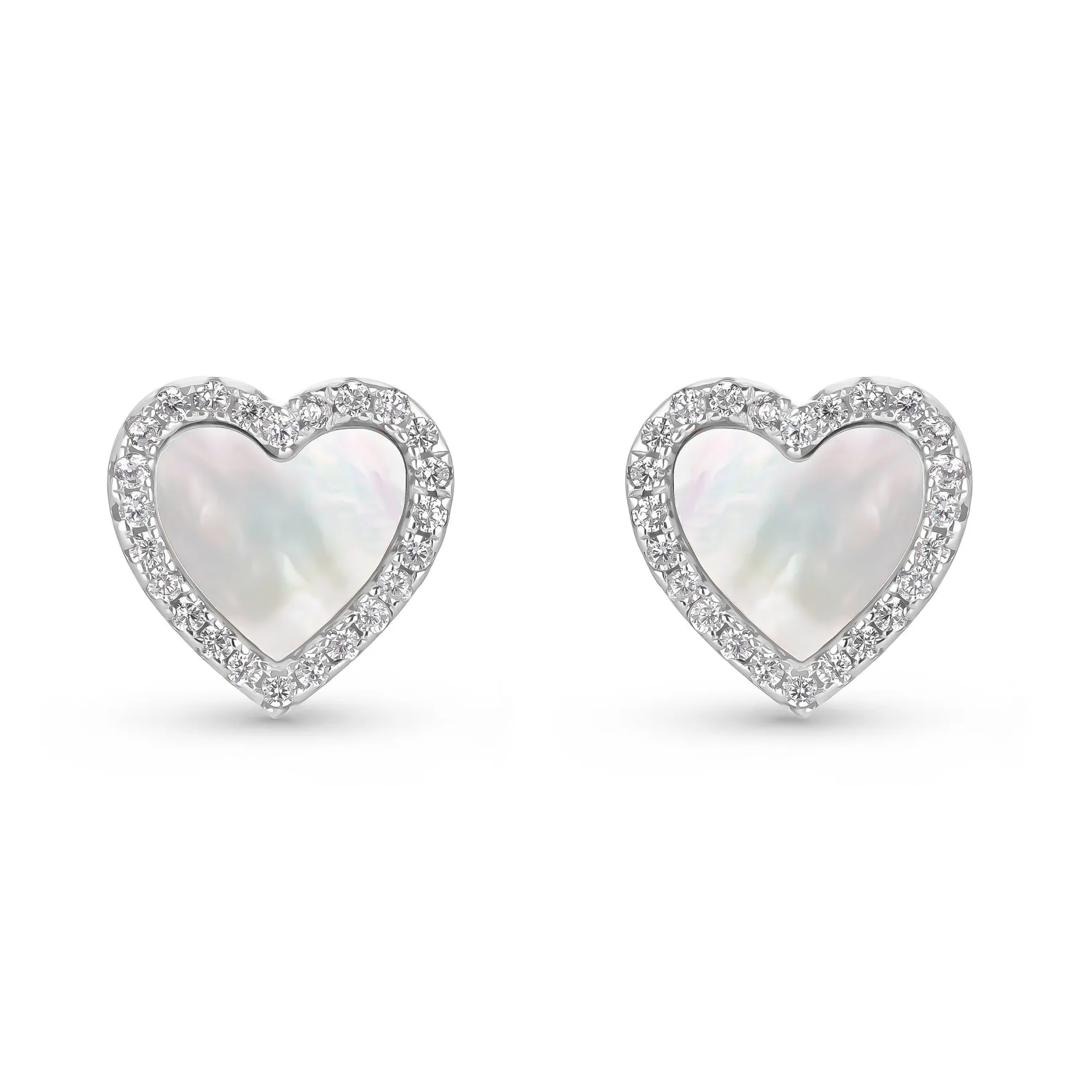 Beaverbrooks Silver Cubic Zirconia Mother of Pearl Heart Stud Earrings