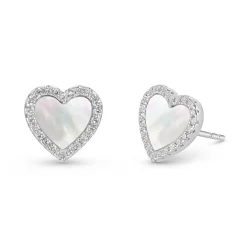 Beaverbrooks Silver Cubic Zirconia Mother of Pearl Heart Stud Earrings