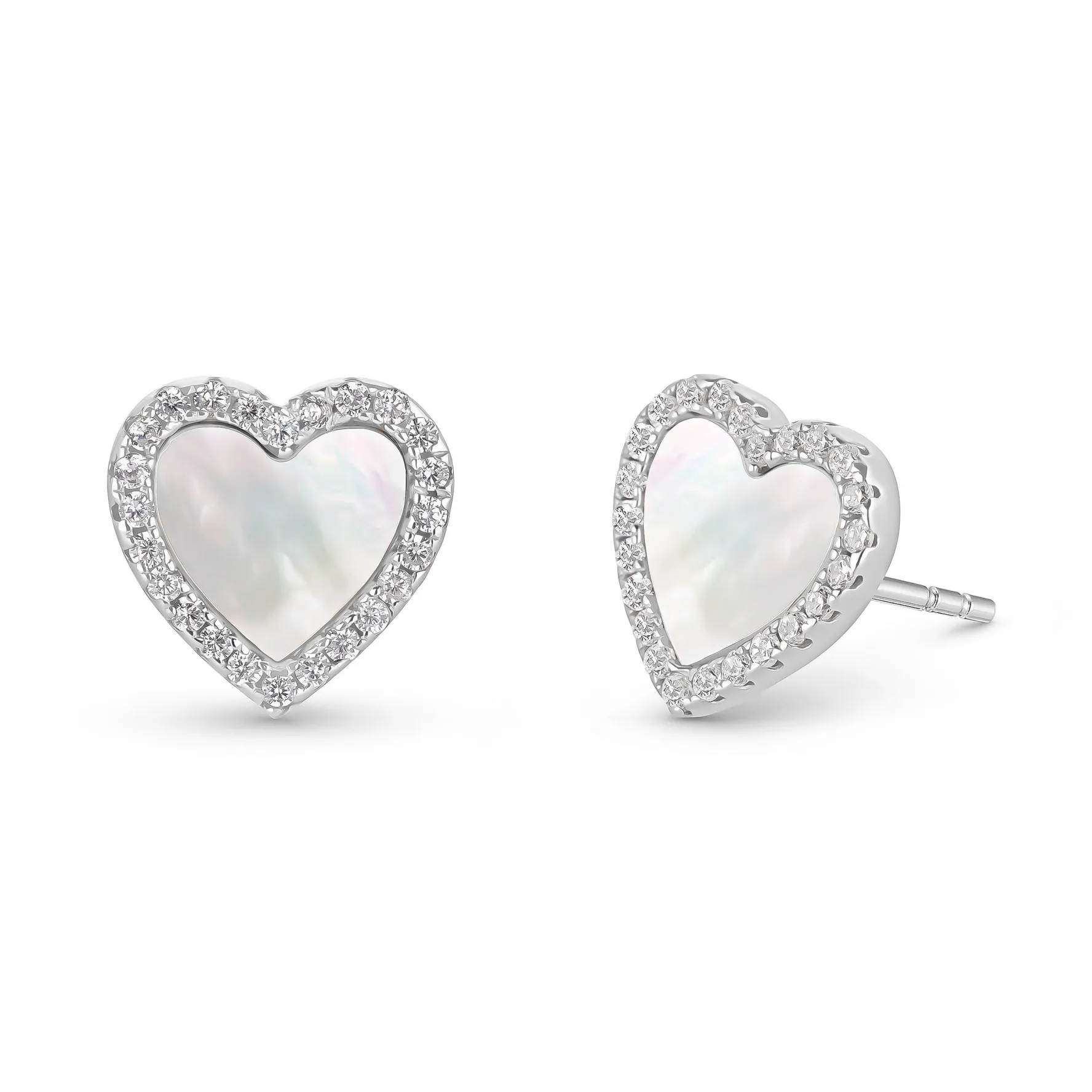 Beaverbrooks Silver Cubic Zirconia Mother of Pearl Heart Stud Earrings