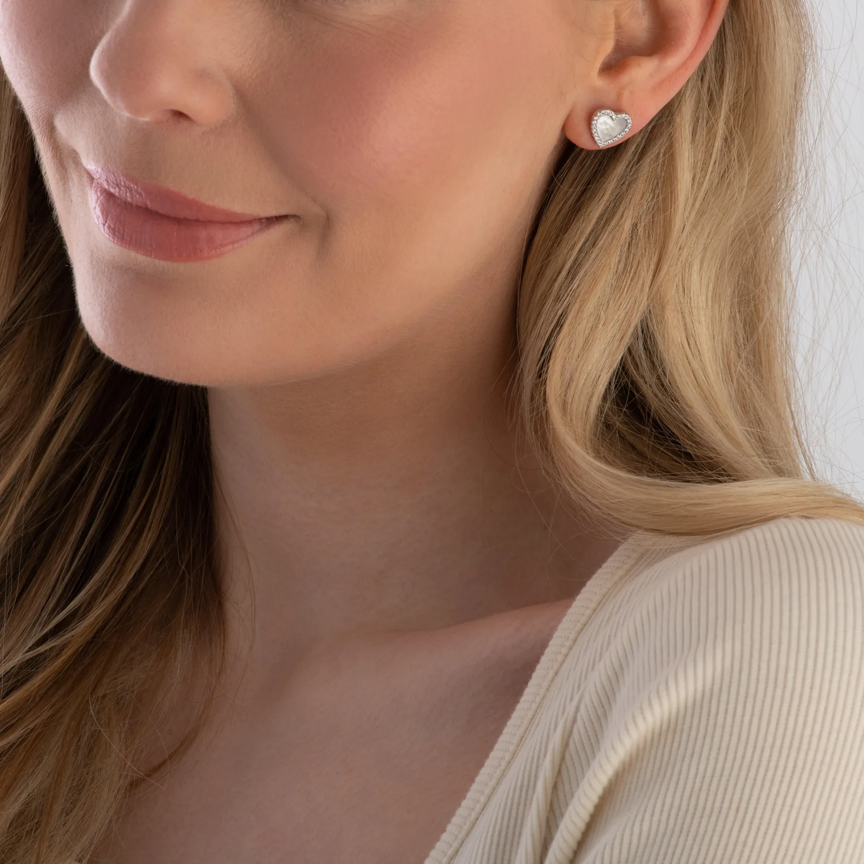 Beaverbrooks Silver Cubic Zirconia Mother of Pearl Heart Stud Earrings